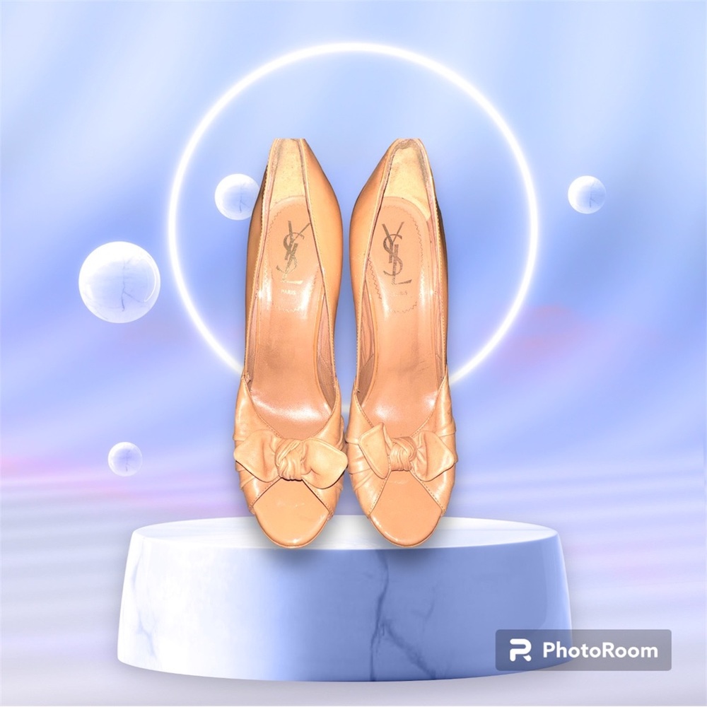Yves Saint Laurent Nude Peep Toe Platforms, Size 38.5